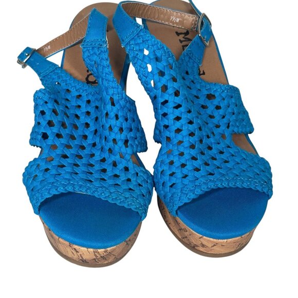 Mudd Peep-Toe Blue Platform Cork Wedge Sandals Womens Boho US Size 7.5 M - Picture 3 of 10